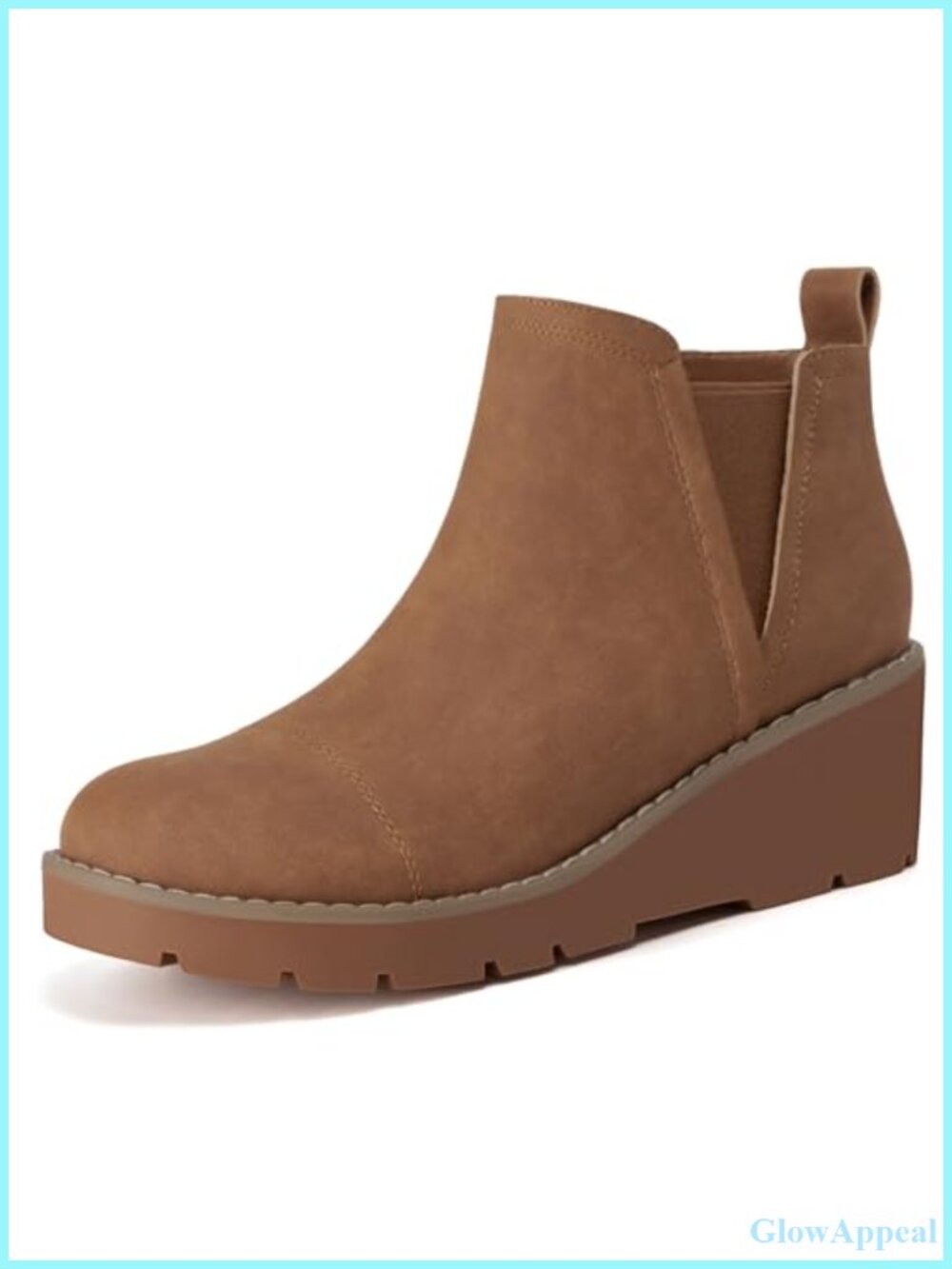 Women's Low Heel Platform Wedge Ankle Boots Chelsea Nubuck Leather